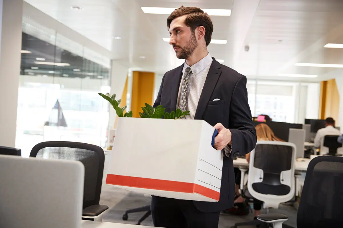 A terminated employee leaving the office