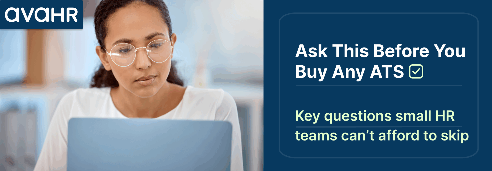 AvaHR guide showing essential questions to ask about an applicant tracking system that small HR teams can’t afford to skip.