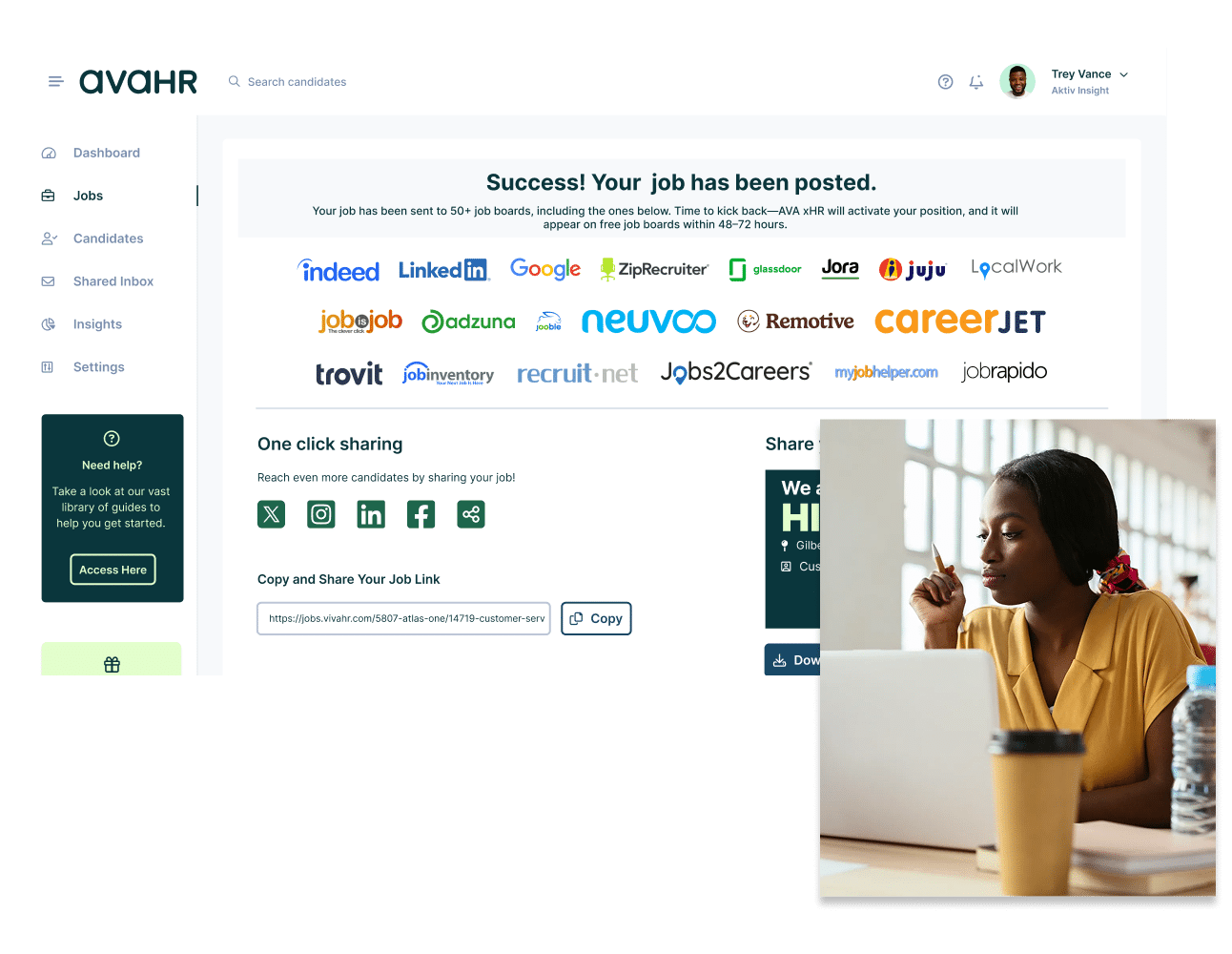 Avahr Applicant Tracking System Posting Jobs To Over 50 Job Boards Including Indeed Linkedin And Ziprecruiter With One Click Sharing