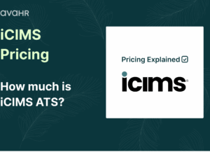 AvaHR graphic titled "iCIMS Pricing" with the subheading "How much is iCIMS ATS?" next to a white card showing the iCIMS logo and the label "Pricing Explained".