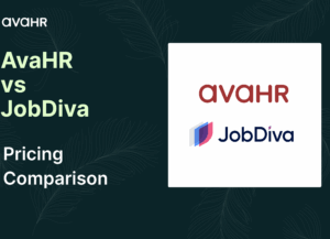 AvaHR vs JobDiva pricing comparison graphic showing both ATS logos, highlighting flat-rate AvaHR pricing versus JobDiva’s per-user pricing model for hiring teams.