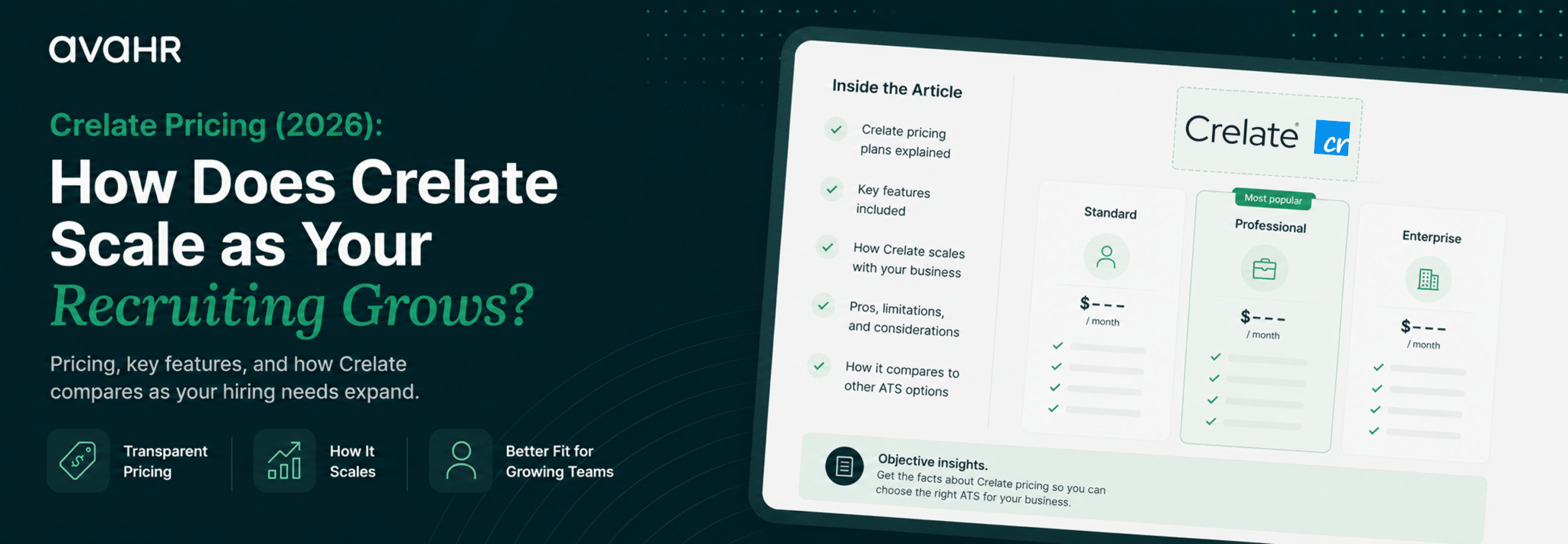 Crelate Pricing Cover Crelate pricing guide comparing Crelate plans, pricing, key features, and scalability alongside AvaHR for growing recruiting teams.